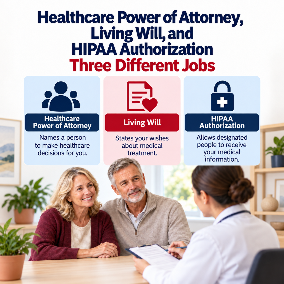 Healthcare POA, Living Will, and HIPAA Authorization: 3 Different Jobs
