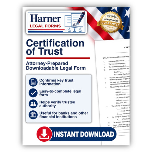 Certification of Trust downloadable legal form by Harner Legal Forms
