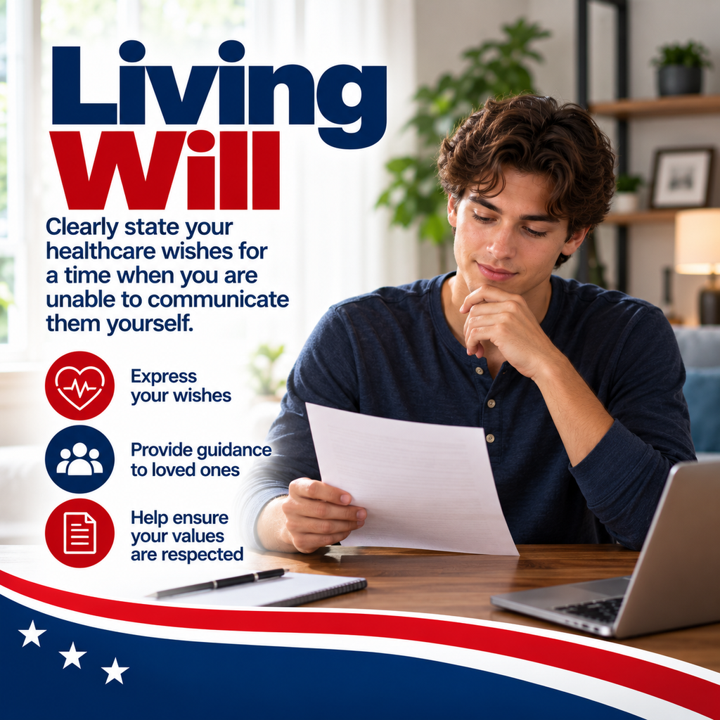 Living Will for young adults to clearly state healthcare wishes, guide loved ones, and help ensure personal values are respected
