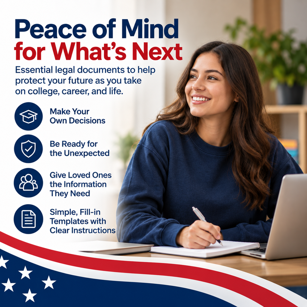 Peace of mind for what's next with young adult legal documents, including fill-in templates and clear instructions